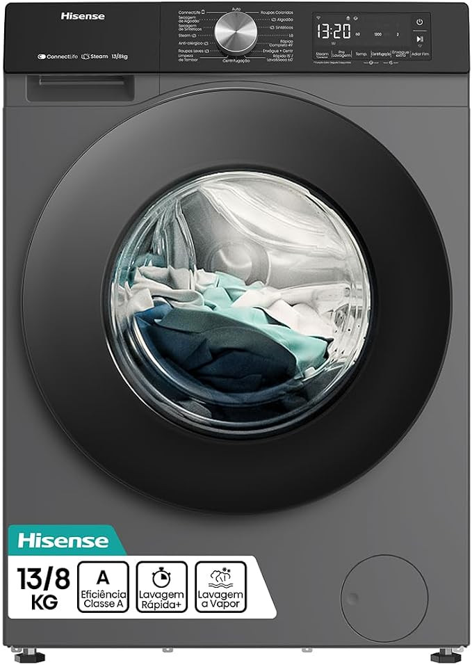 Hisense Lava e Seca, 13kg Lavagem/8kg Secagem, Wi-Fi, Steam, 13 Programas, Motor Inverter, Painel... | Amazon (BR)