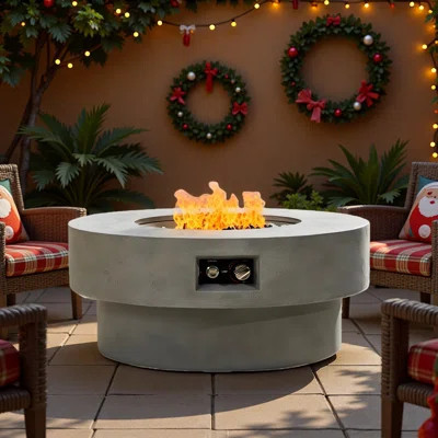 34'' Round Propane Fire Pit Table, With Round Burner Lid, Glass Rocks And Cover, 50,000btu Outdoor Firepit Table For Outside Patio | Wayfair North America