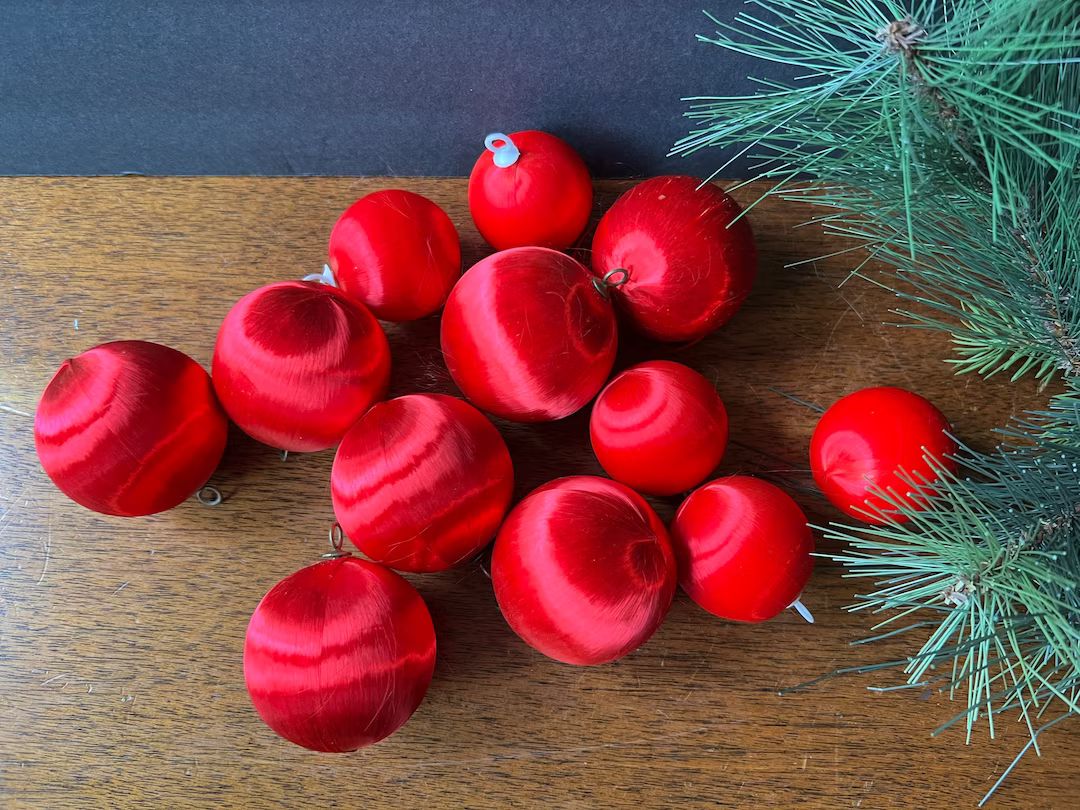 Red Satin Christmas Balls LOT of 12 Tree Ornaments Satin - Etsy | Etsy (US)