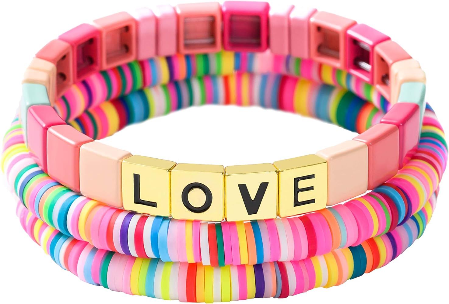 ZSMJYJ Charm Bracelet Stackable Rainbow Tile Enamel Beads Love Bracelets Sets Friendship Jewelry ... | Amazon (US)