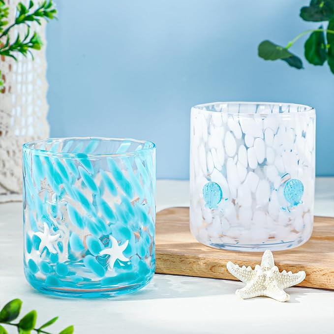 Whaline 2Pcs Ocean Icon Juice Glass 14 Oz Starfish Seashell Wine Glass Stemless Cocktail Drinking... | Amazon (US)