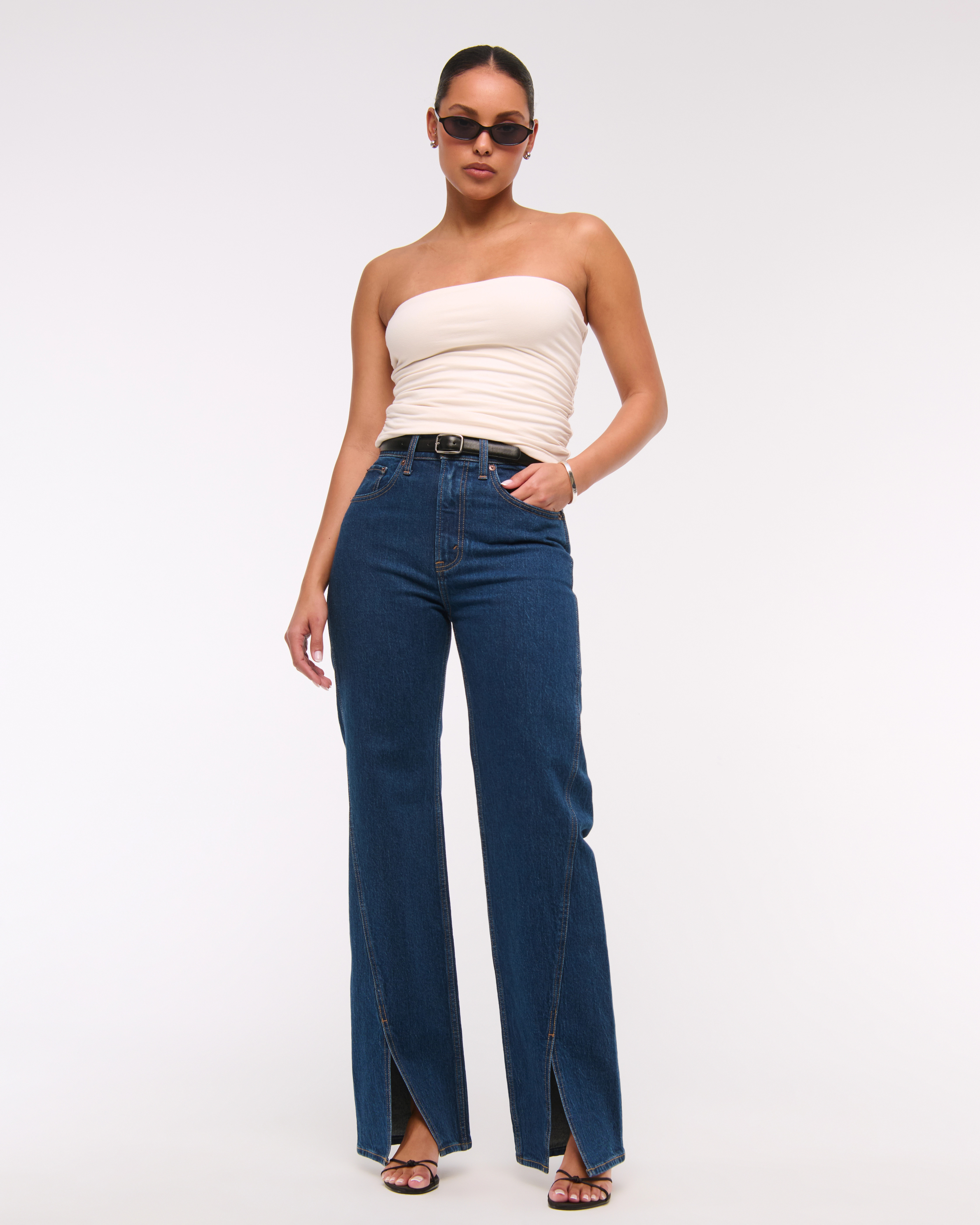 High Rise 90s Relaxed Split-Vent Hem Jean | Abercrombie & Fitch (US)
