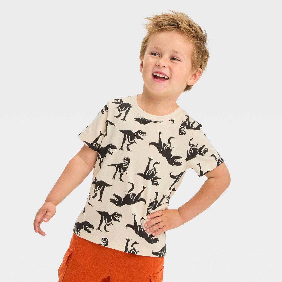 Toddler Boys' Dino Jersey Knit T-Shirt - Cat & Jack™ Beige | Target