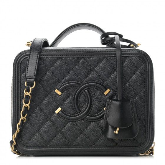 Caviar Quilted Medium CC Filigree Vanity Case Black | FASHIONPHILE (US)