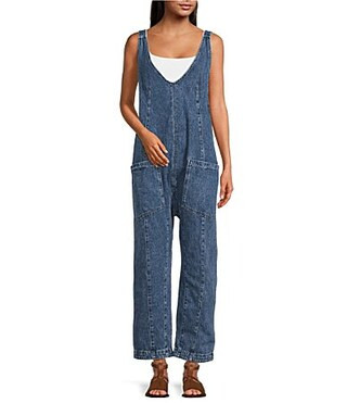 Free People High Roller Scoop Neck Sleeveless Denim Jumpsuit - M | Dillard's