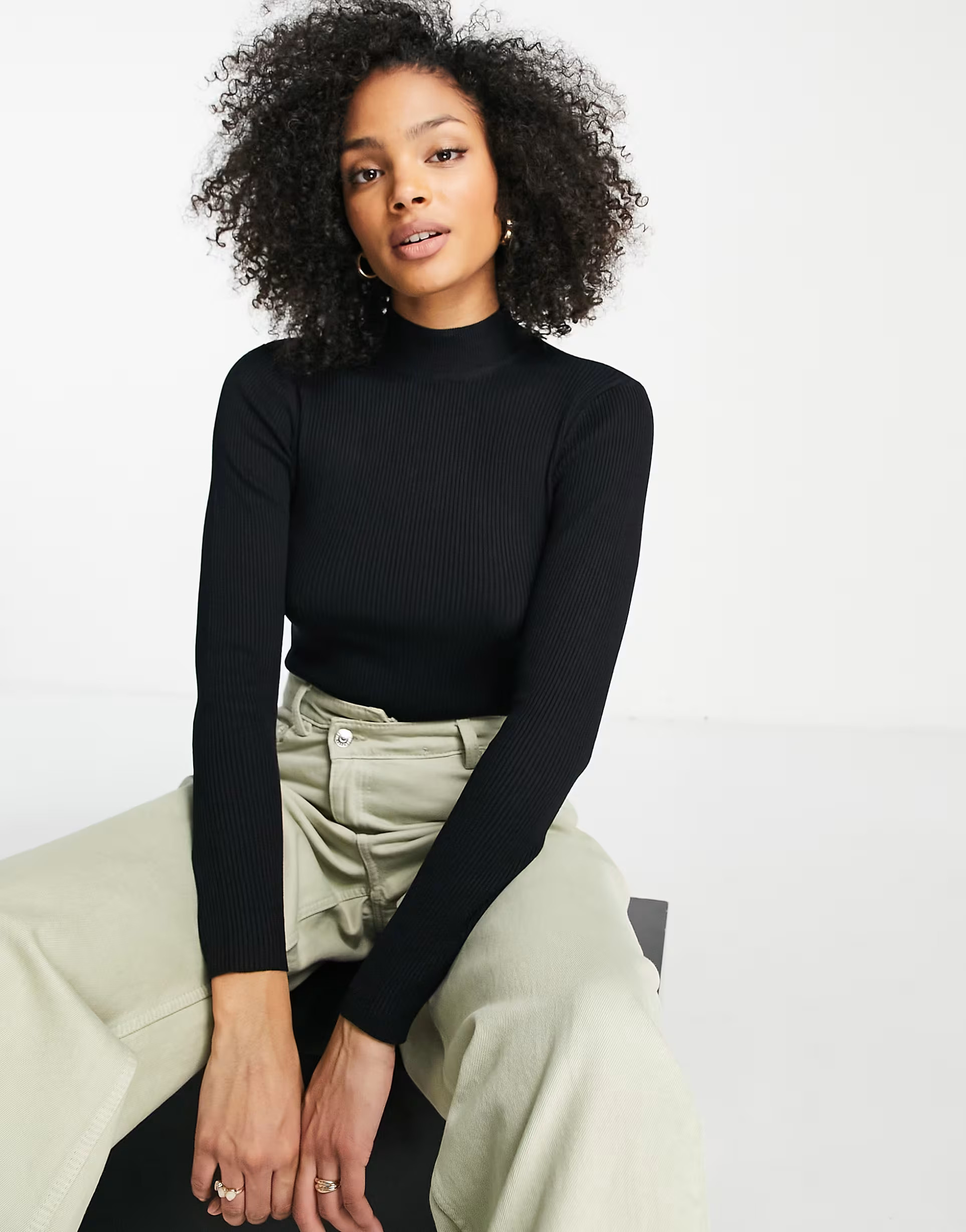 JDY New Maryan high neck fine knit sweater in black | ASOS (Global)