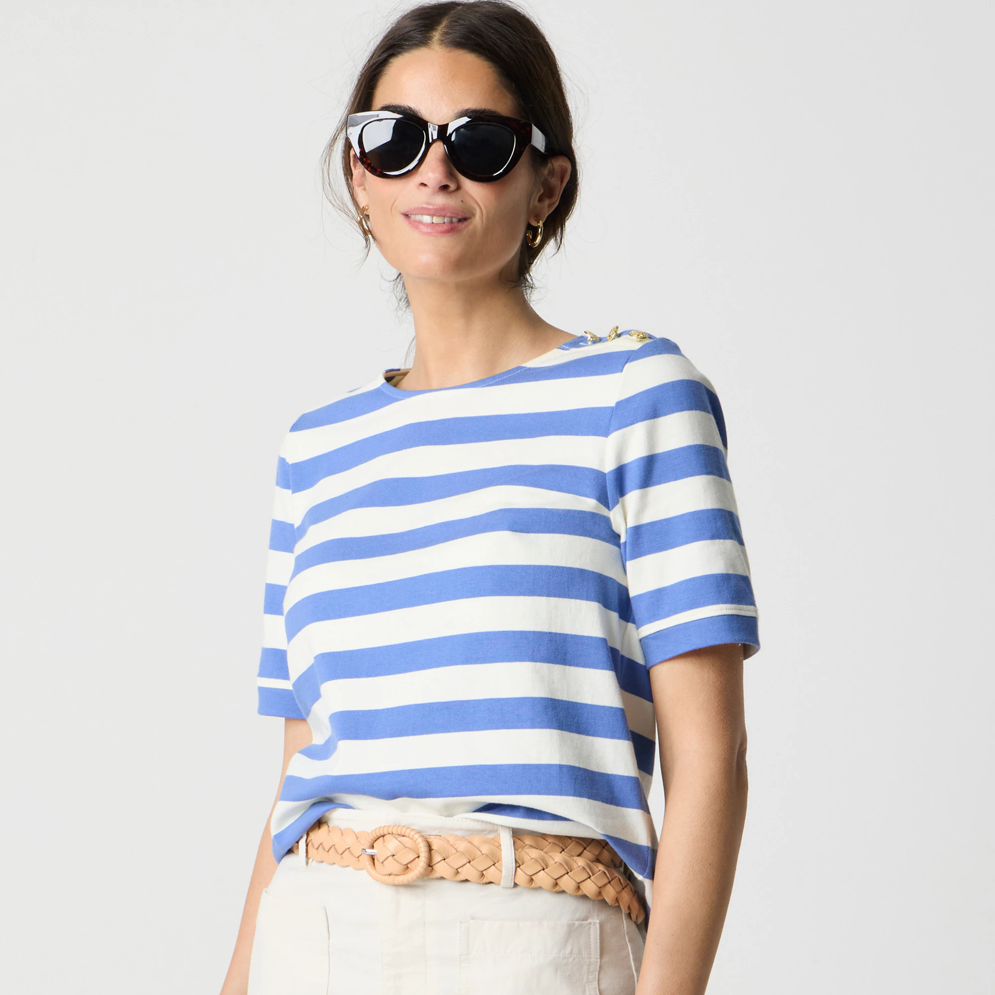 Short-sleeve striped button-shoulder tee | J.Crew Factory