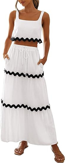 PRETTYGARDEN Conjunto de 2 piezas de verano para mujer, casual, sin mangas, recortada, camiseta s... | Amazon (US)