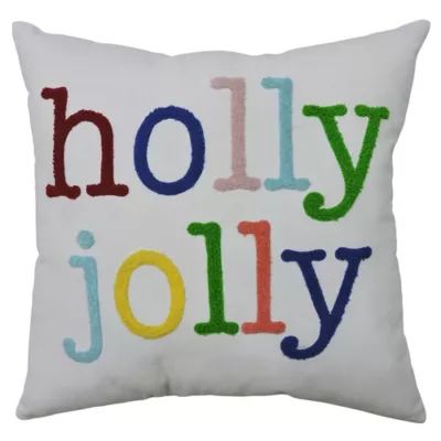 H for Happy™ Holly Jolly Square Christmas Throw Pillow in White | Bed Bath & Beyond | Bed Bath & Beyond