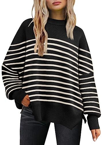 LILLUSORY Women's Oversized Batwing Sweaters 2025 Fall Outfits Trendy Crewneck Knit Side Slit Fas... | Amazon (US)