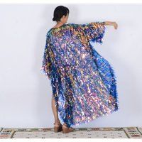 Sequin Kimono, Floor Length, Blue/Yellow Festival Kimono, Sequin Duster, Rave Clothing, Coat Bohemia | Etsy (US)