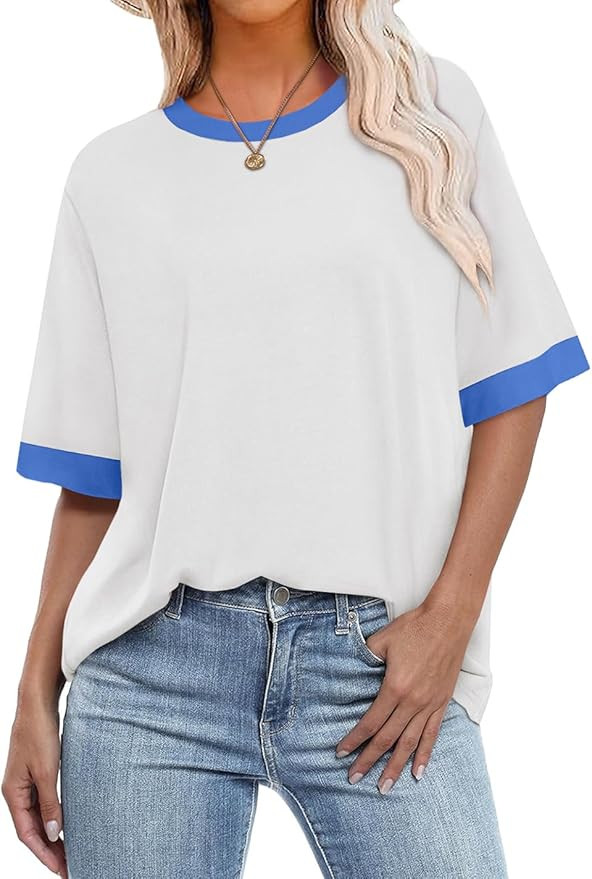 OFEEFAN Summer Tops for Women 2025 Short Sleeve Shirts Dressy Casual Crew Neck Tshirts Fashion | Amazon (US)