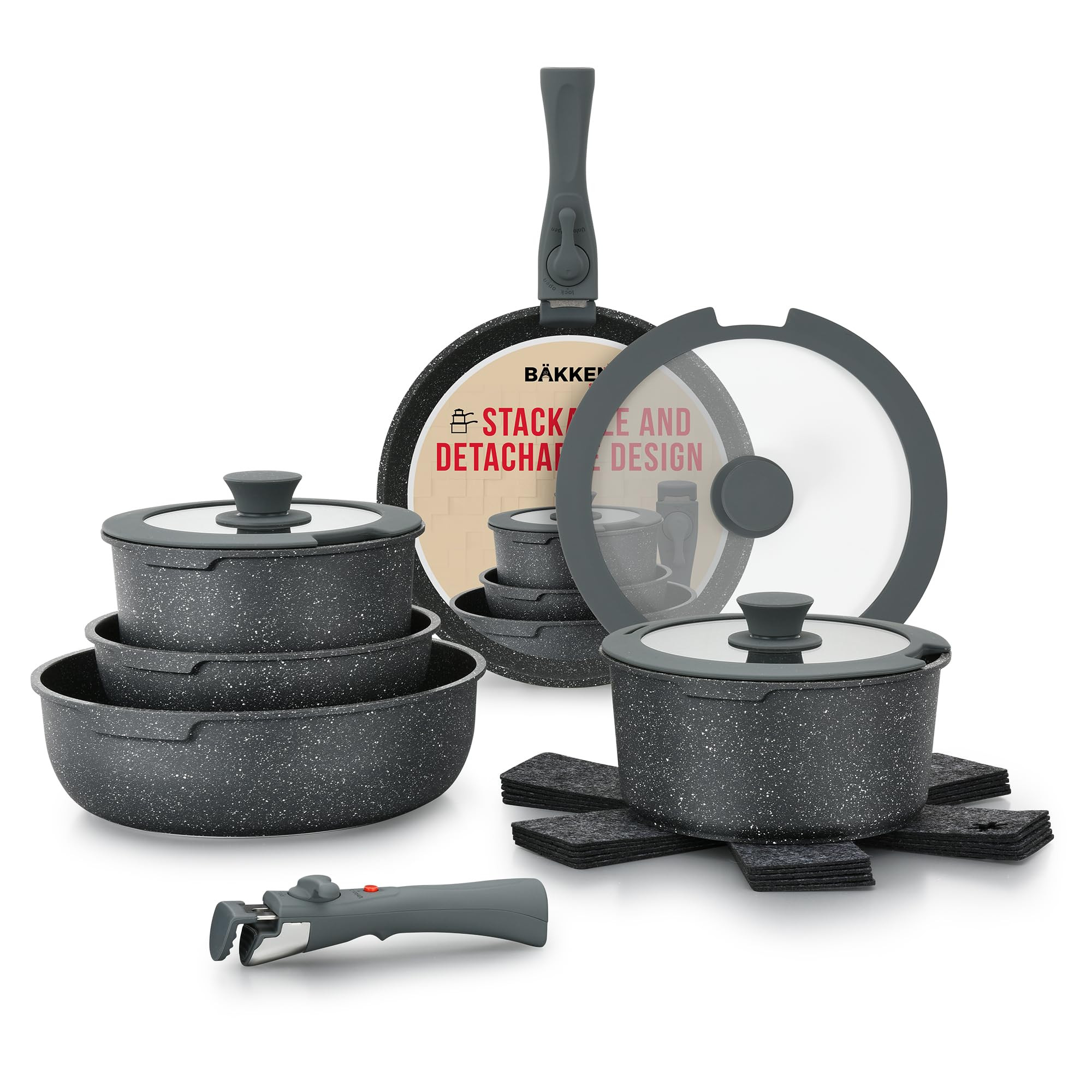 Bakken-Swiss Detachable 15-Piece Cookware Set – Granite Non-Stick – Eco-Friendly – stackabl... | Amazon (US)