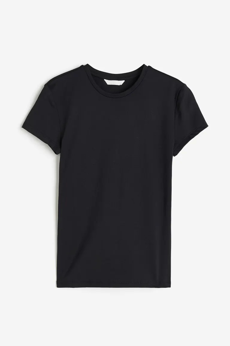 Fitted microfibre T-shirt - Round neck - Short sleeve - White - Ladies | H&M GB | H&M (UK, MY, IN, SG, PH, TW, HK)