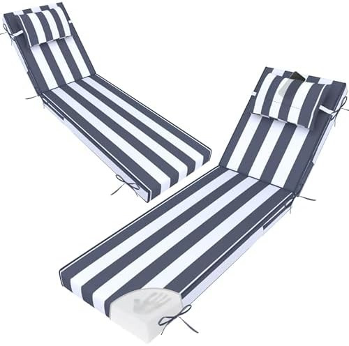 Outdoor Lounge Chair Cushions Set of 2, Pool Chaise Cushion with Pillow,Ties,Removable Cover, Wat... | Amazon (US)