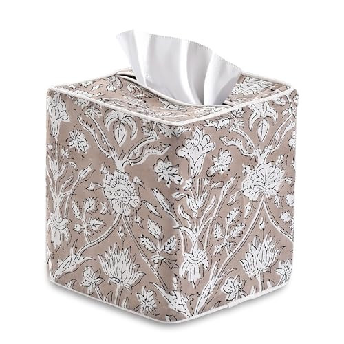 Ridhi Taupe Block Print Tissue Box Cover Handmade Cotton Fabric Decorative Square Napkin Holder f... | Amazon (US)