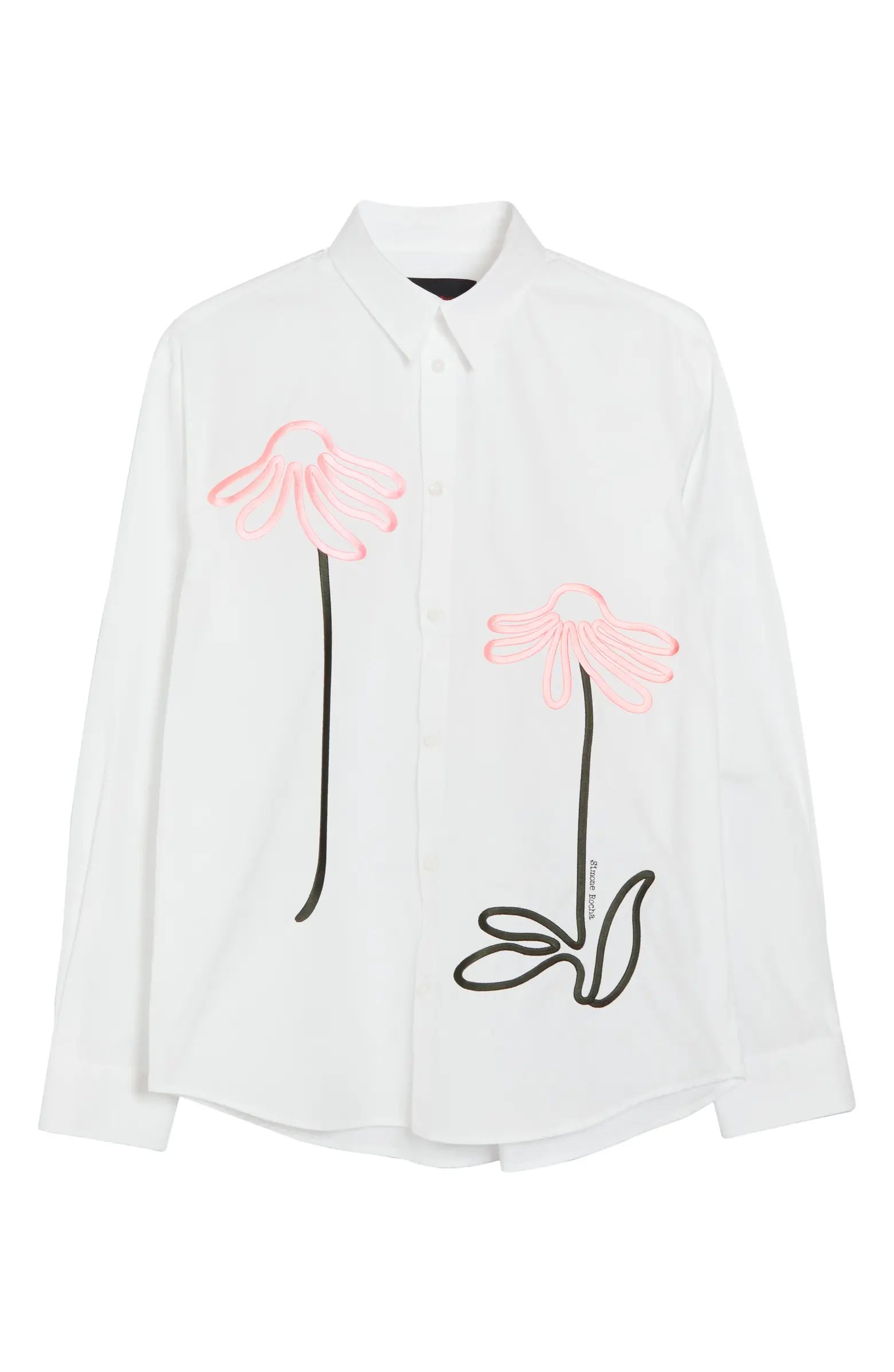 Simone Rocha Embroidered Flower Classic Fit Cotton Shirt | Nordstrom | Nordstrom