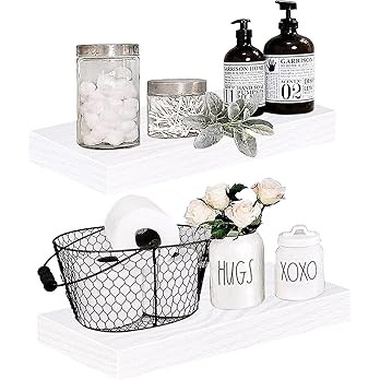 QEEIG White Floating Shelves Bathroom Decor - Book Shelf for Wall Bedroom Kitchen Farmhouse Small... | Amazon (US)