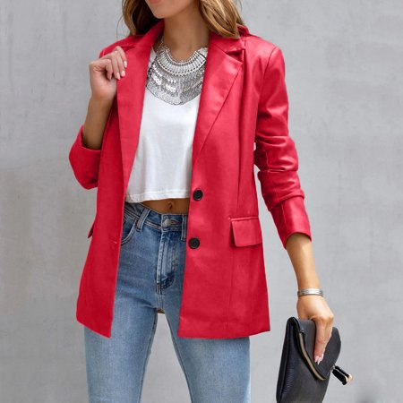 Womens Jean Jacket Women s Warm Faux Leather Biker Jacket Zip Outer Jacket Lapel Short Jacket Wool W | Walmart (US)