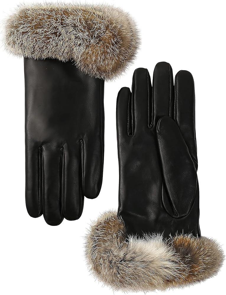 Super Warm Womens Rabbit Fur Lined and Cuff Leather Gloves for Women Touchscreen Texting Driving ... | Amazon (US)