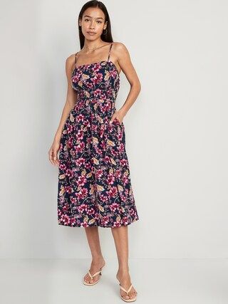 Waist-Defined Floral Linen-Blend Smocked Midi Cami Dress for Women | Old Navy (CA)