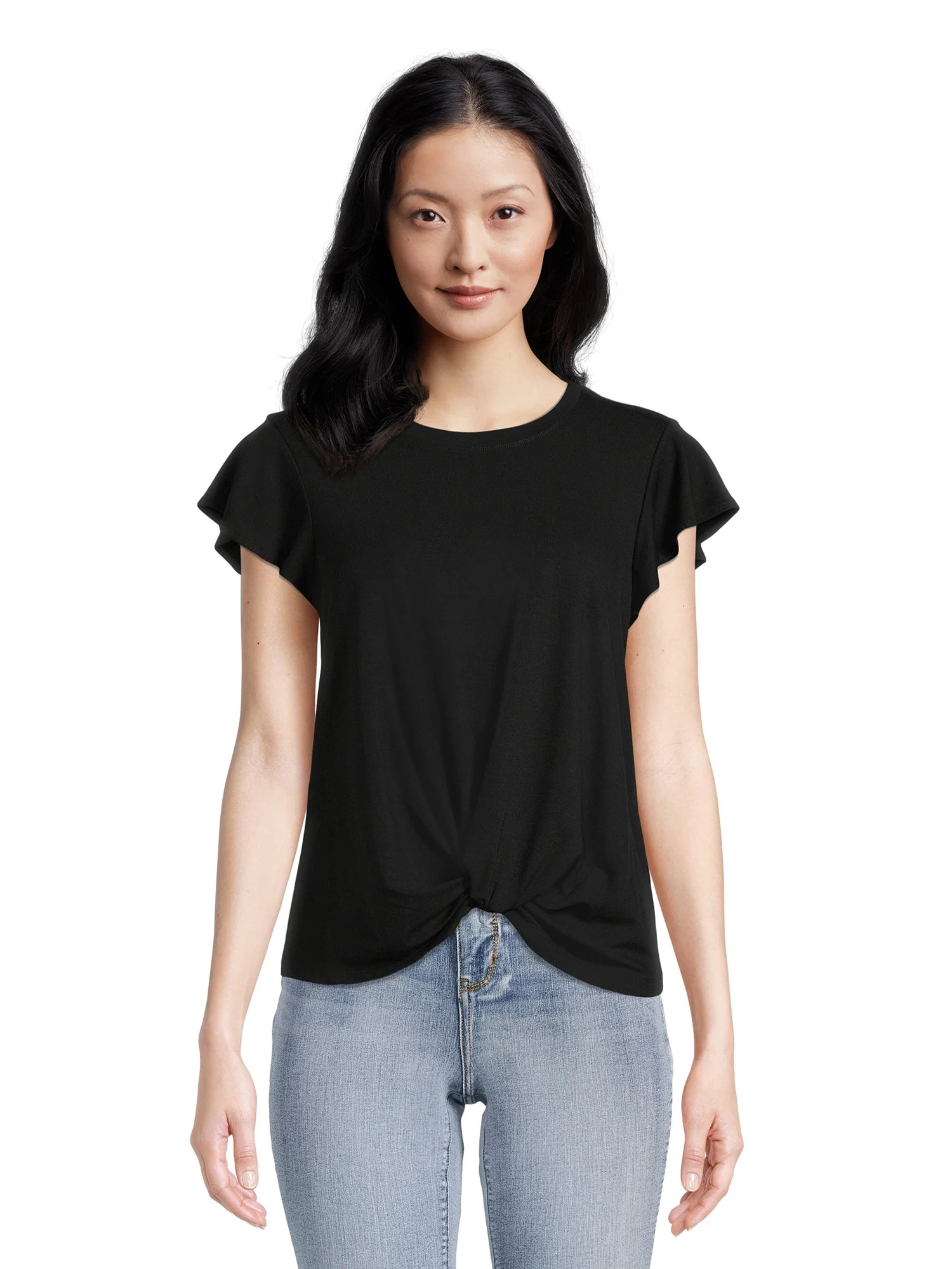 Time and Tru Women's Twist Top with Short Sleeves | Walmart (US)