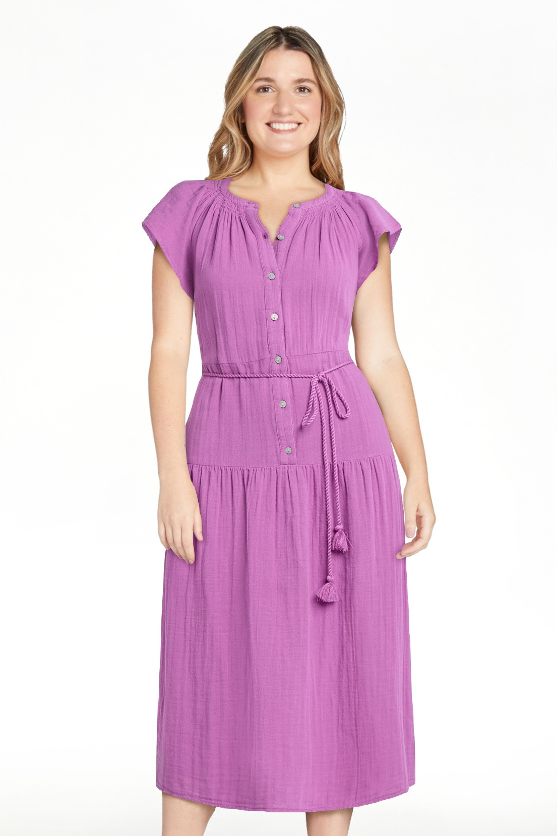 Time and Tru Women's Double Cloth Cotton Midi Dress, Sizes XS-XXXL | Walmart (US)