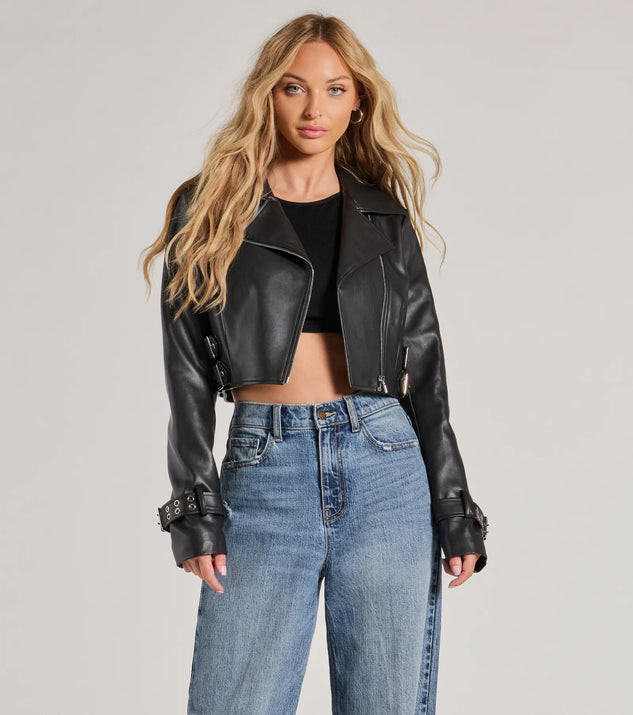Untamed Chic Faux Leather Cropped Moto Jacket | Windsor Stores