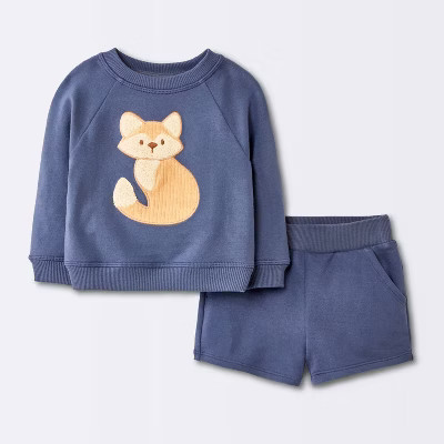 Baby Boys' 2pc Fox Applique Sweatshirt & Shorts Set - Cloud Island™ Navy Blue | Target