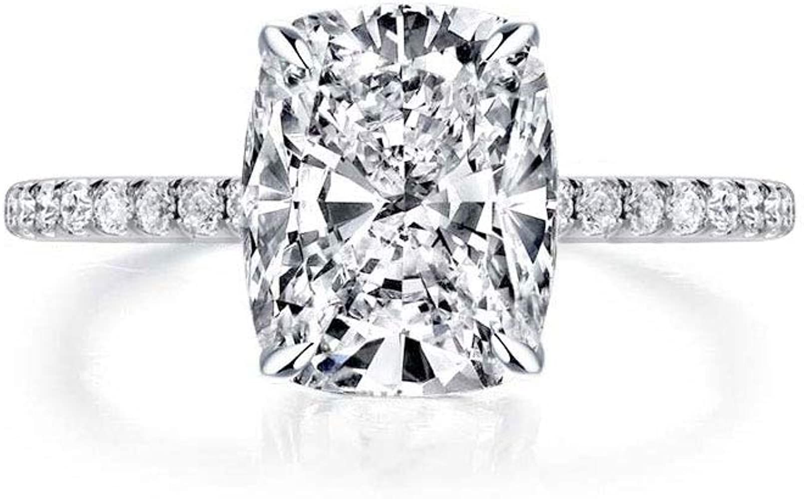 Bo.Dream 3ct Cushion Cut Cubic Zirconia Engagement Rings for Women Platinum Plated Sterling Silve... | Amazon (US)