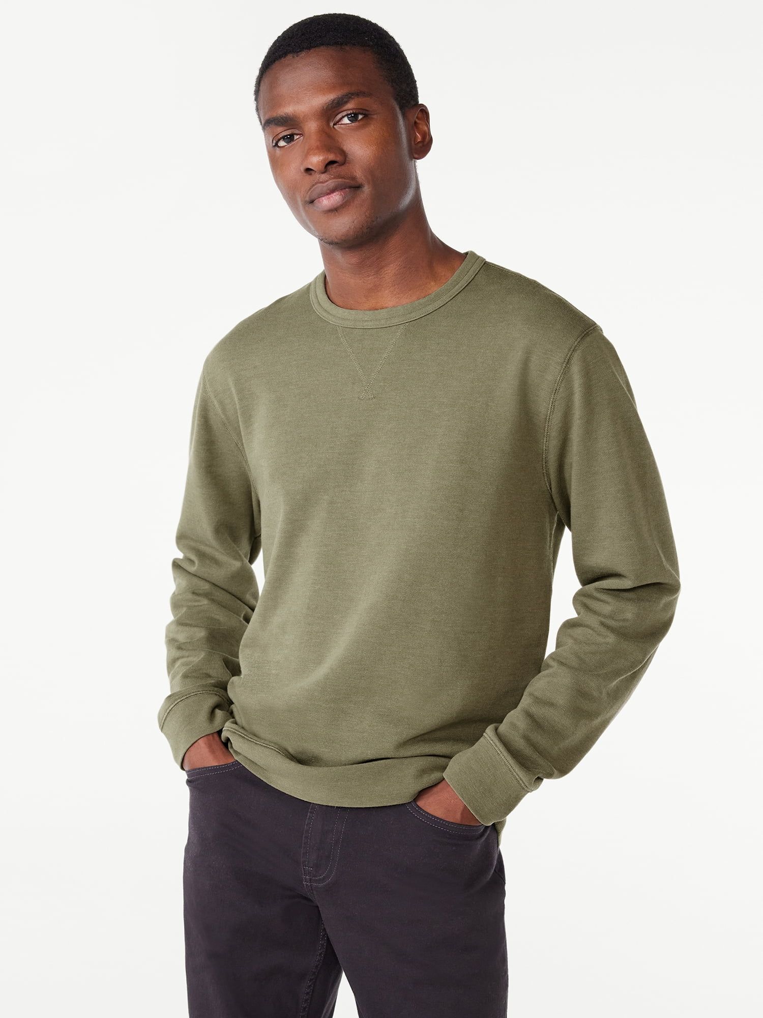 Free Assembly Men's Garment Dyed Fleece Crewneck Sweatshirt, Sizes XS-3XL - Walmart.com | Walmart (US)