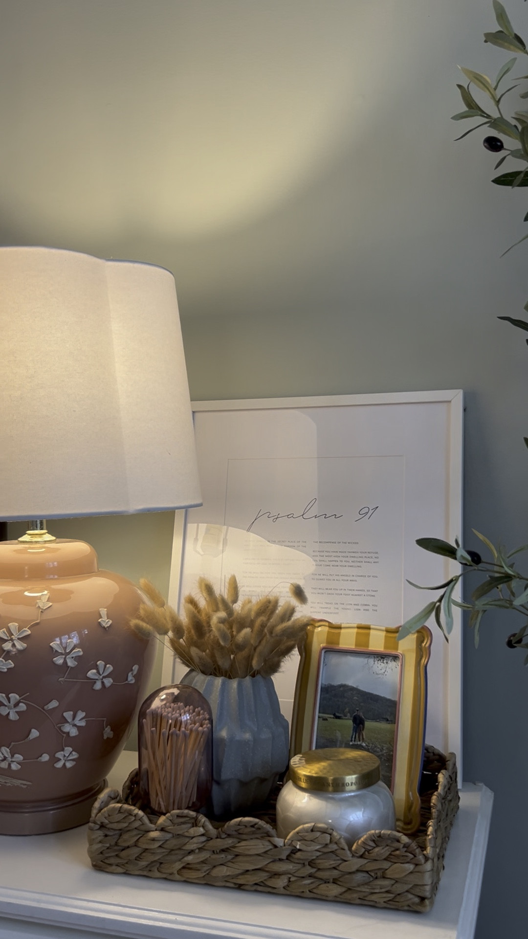 Bedroom nightstand styling.🕊️

My wall color: SW Contented
My lamp base is vintage! Couldn’t find the exact psalms 91 print that I purchased years ago on Etsy but linked several similar options below. 

#LTKHome