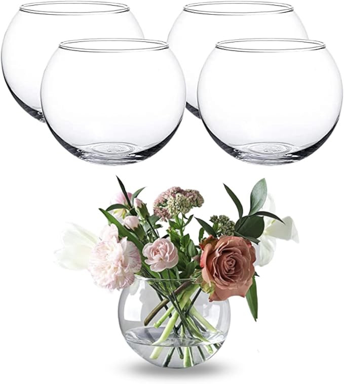 WHOLE HOUSEWARES | Clear Glass Bubble Bowl | Glass Fish Bowl | Globe Flower Vase Centerpiece | Ro... | Amazon (US)