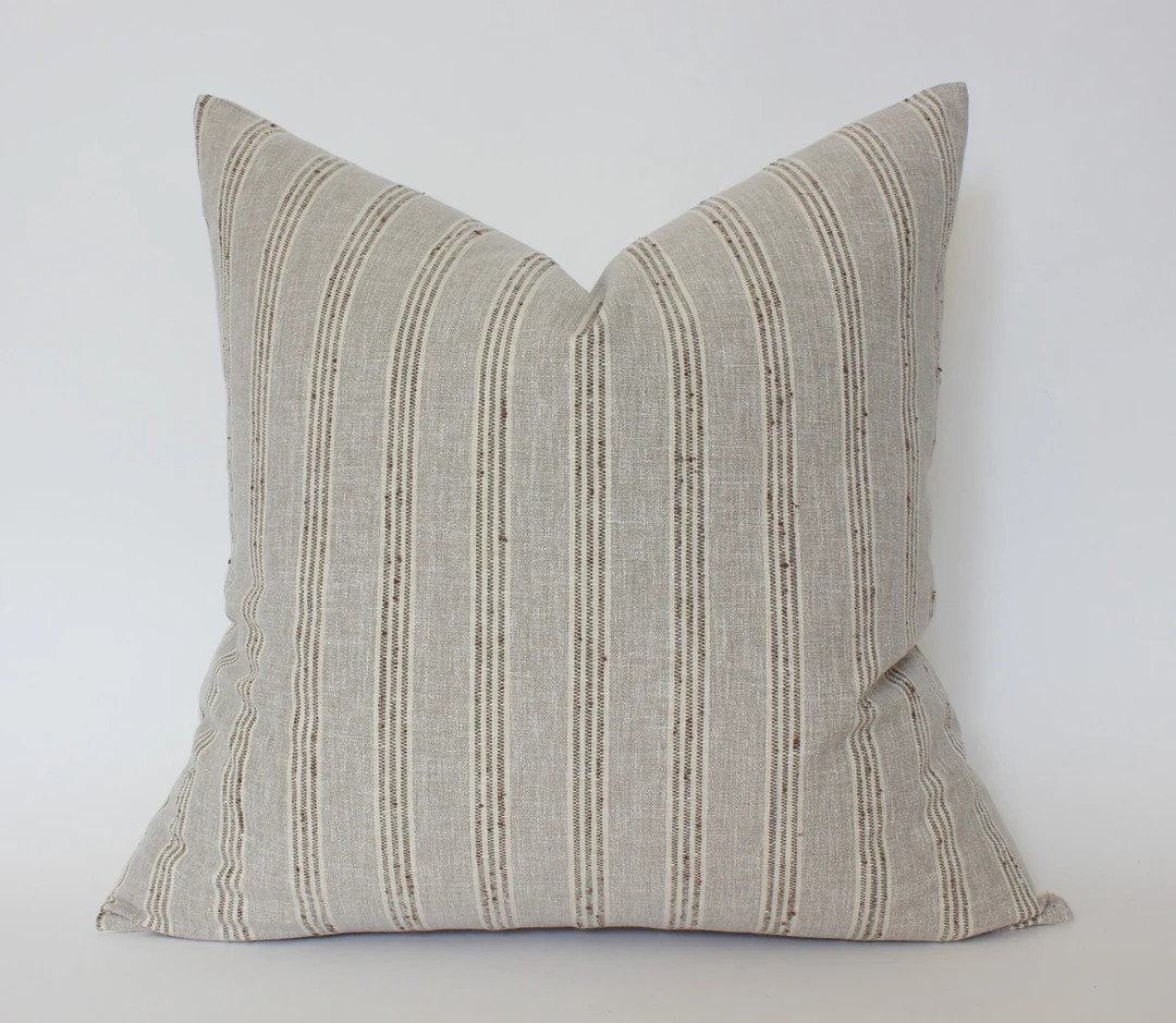 Neutral Pillow Cover, Beige Striped Pillow, Greige Cream Brown Throw Pillow, Tan Neutral Striped ... | Etsy (US)