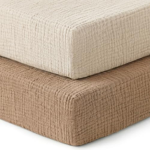 2 Pack Muslin Crib Sheets for Boys Girls, 100% Cotton Fitted Baby Sheets, Breathable Soft Neutral... | Amazon (US)
