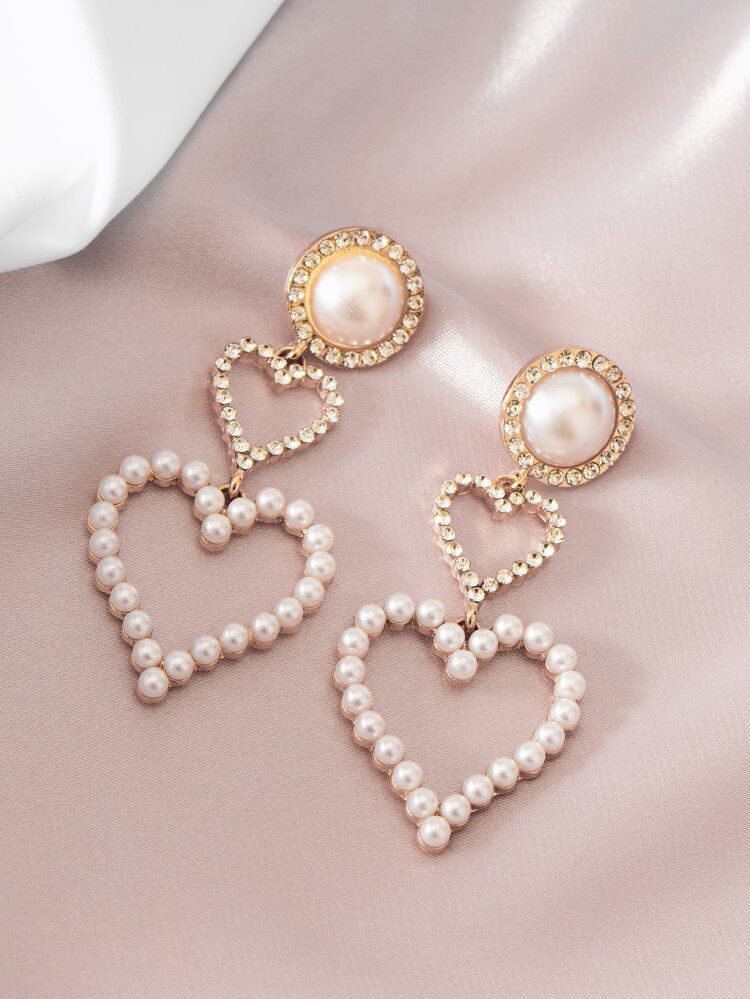 Faux Pearl Heart Drop Earrings | SHEIN