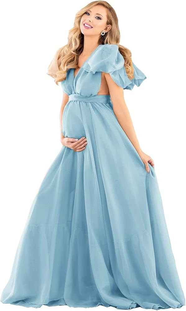 Chiffon Maternity Dress for Photoshoot Long Maternity Gowns for Baby Shower Dresses Maternity Pho... | Amazon (US)