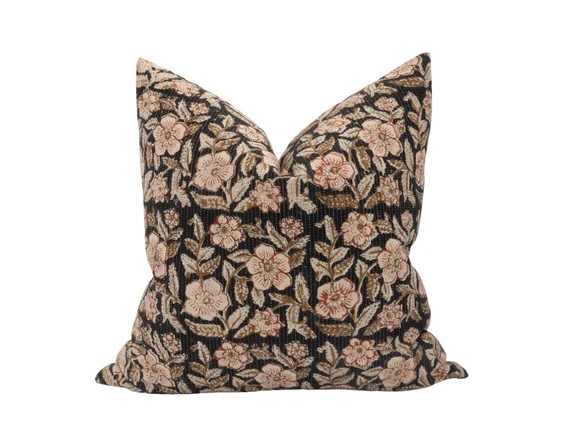 OLIVIA  Kantha-stitch Floral Block Print Pillow Cover Floral | Etsy | Etsy (US)