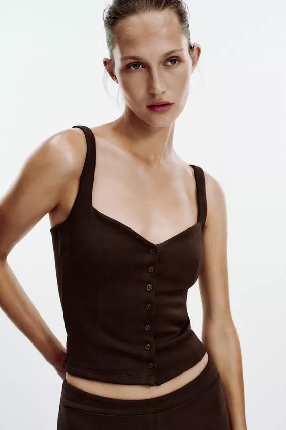 BUTTONED SWEETHEART NECKLINE TOP | Zara Canada