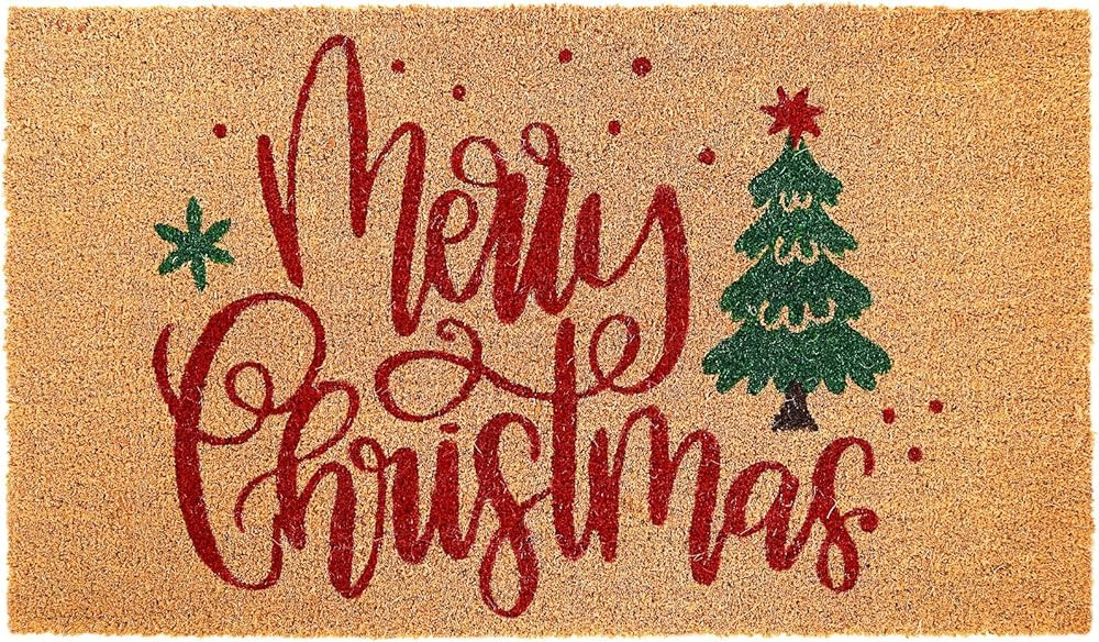 Whaline Merry Christmas Door Mats Natural Coir Doormat Non-Slip Floor Printed Xmas Tree for Chris... | Amazon (US)