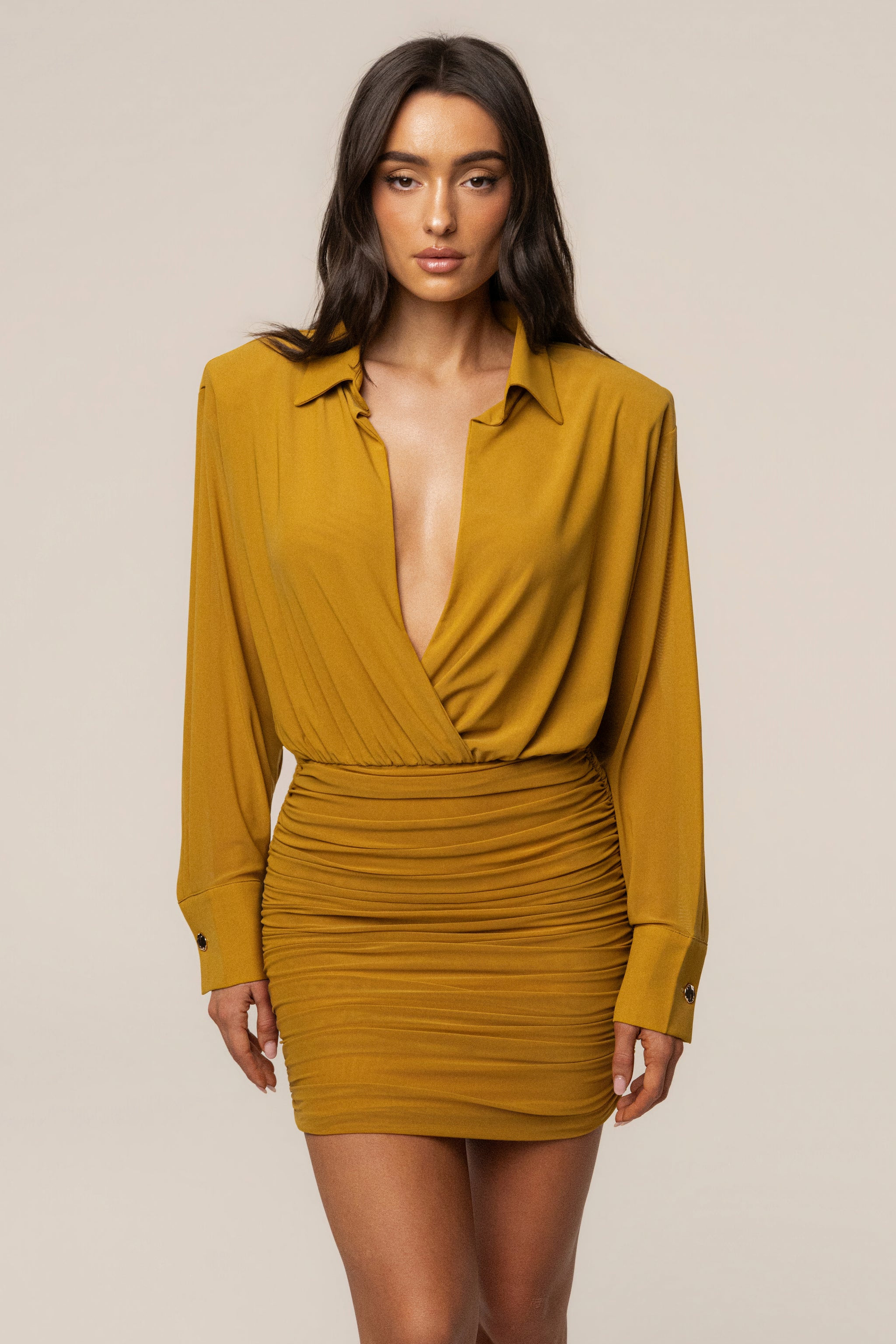 Lime Leah Plunge Mini Dress | JLUXLABEL US