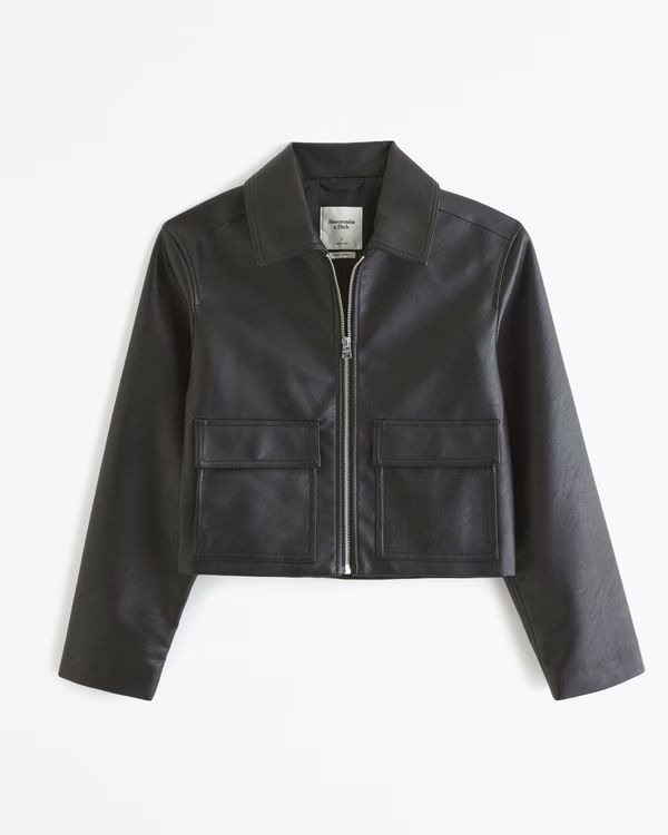 Women's Vegan Leather Trucker Jacket | Women's Coats & Jackets | Abercrombie.com | Abercrombie & Fitch (US)