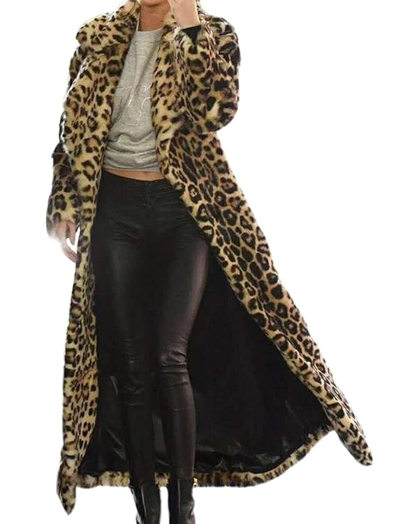 Women's Faux Fur Long Jackets Winter Warm Leopard Coats Oversized Open Front Cardigan Loose Long ... | Amazon (US)