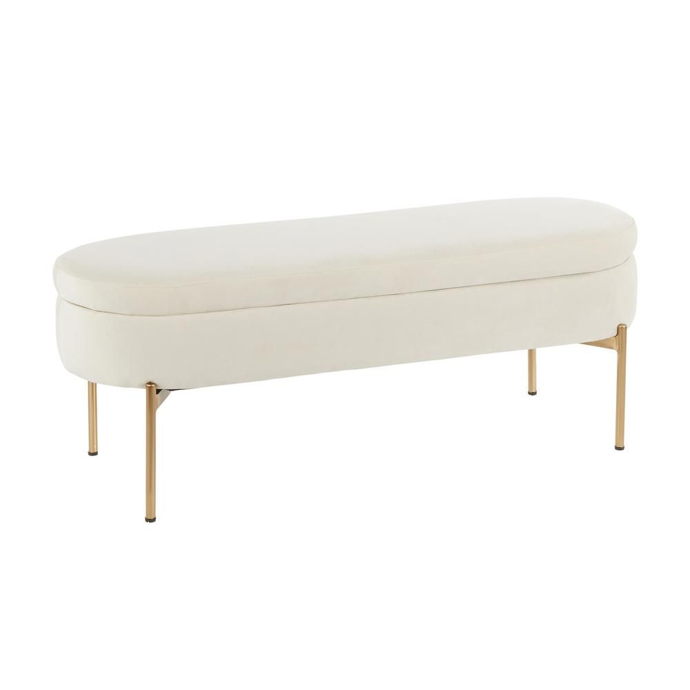 Chloe 18 in. Cream Velvet and Gold Storage Bench | The Home Depot