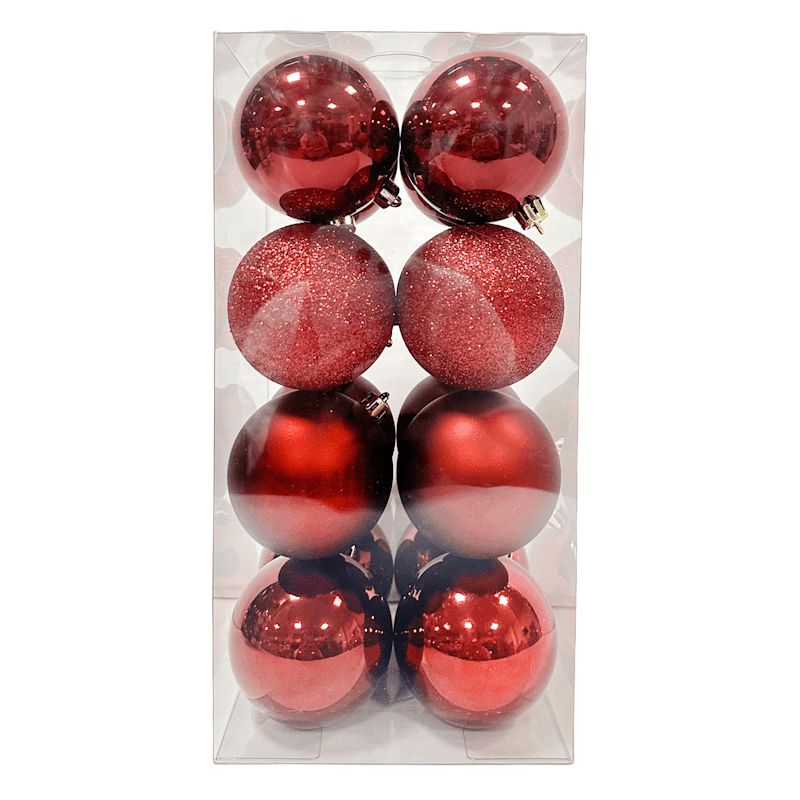 16-Count Burgundy Mix Shatterproof Ornaments, 70mm | At Home