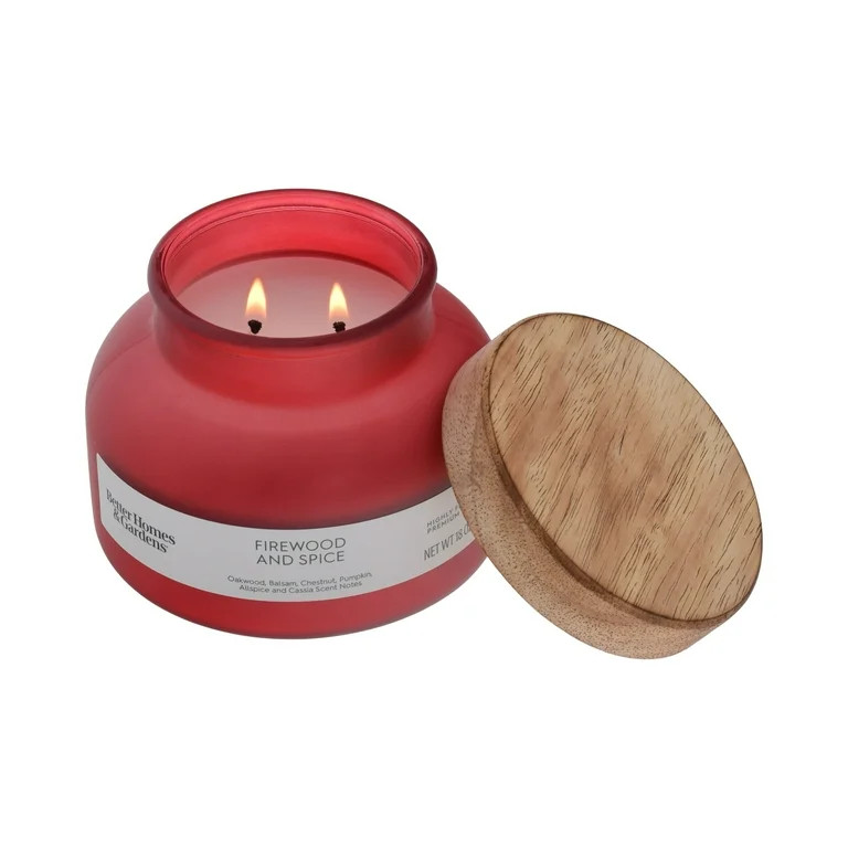 Better Homes & Gardens Firewood and Spice Scented 2-Wick 18oz (510.3 g) Frosted Jar Candle | Walmart (US)