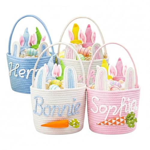 Crochet Personalized Easter Basket, Customized Bunny Baskets with Name, Handmade Custom Easter Egg Hunt Bucket, Easter Keepsake & Spring Decor Basket, Personalized Easter Egg Hunt Gifts 2026 | Amazon (US)