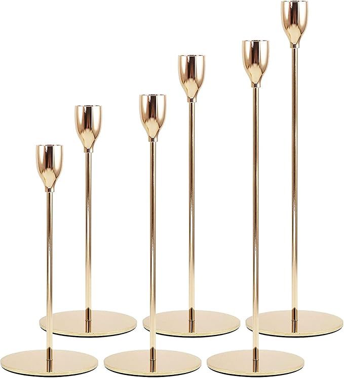 Gold Candle Holders Set of 6 for Taper Candles, for 3/4Inch Candles and LED Taper Candles,Ideal f... | Amazon (US)