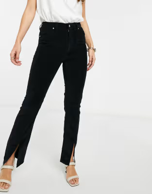 ASOS DESIGN high rise 'sassy' cigarette jeans with front slit in black cord | ASOS (Global)