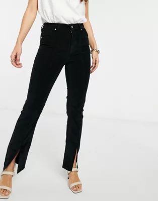 ASOS DESIGN high rise 'sassy' cigarette jeans with front slit in black cord | ASOS (Global)